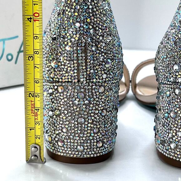 Betsey Johnson SB-Mari Block Heel Sandal Rhinestone Champagne Women 7.5W TriedOn - Picture 8 of 11